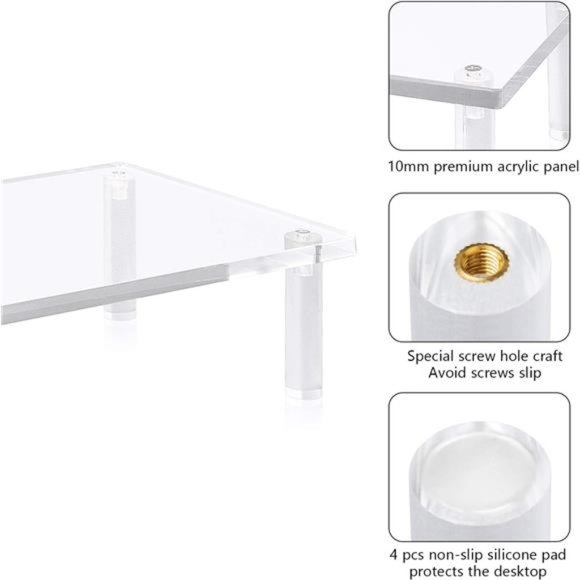 20x7.5 Acrylic Monitor Stand Riser, Clear Computer Stand, Desk Riser - Picture 6 of 8